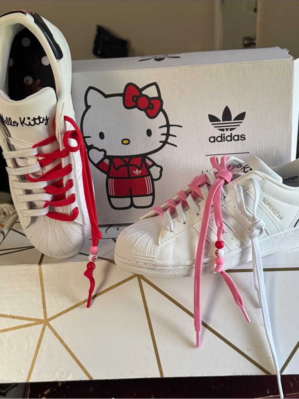 Hello Kitty White Kids Sneakers with Red and Pink Laces